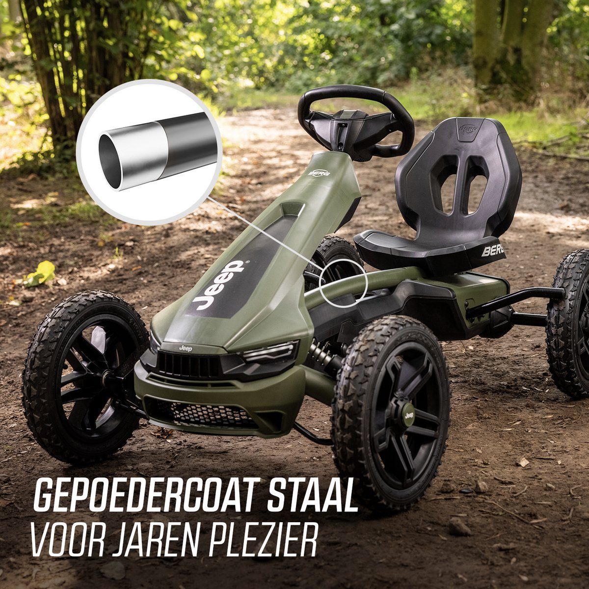 BERG Rally Jeep® Cherokee Skelter - Verstelbare stoel - Soundbox Race - LED Verlichting - 4+ Jaar - Groen — afbeelding 11