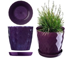 Duurzame Lichtgewicht Bloempot met Onderschotel - Decoratieve Plantenbak voor Binnen en Buiten (25 cm, Violet)