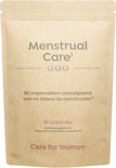 Bruine papieren zak met tekst 'Menstrual Care', '30 capsules', 'Voedingssupplement' en 'Care for Women'.