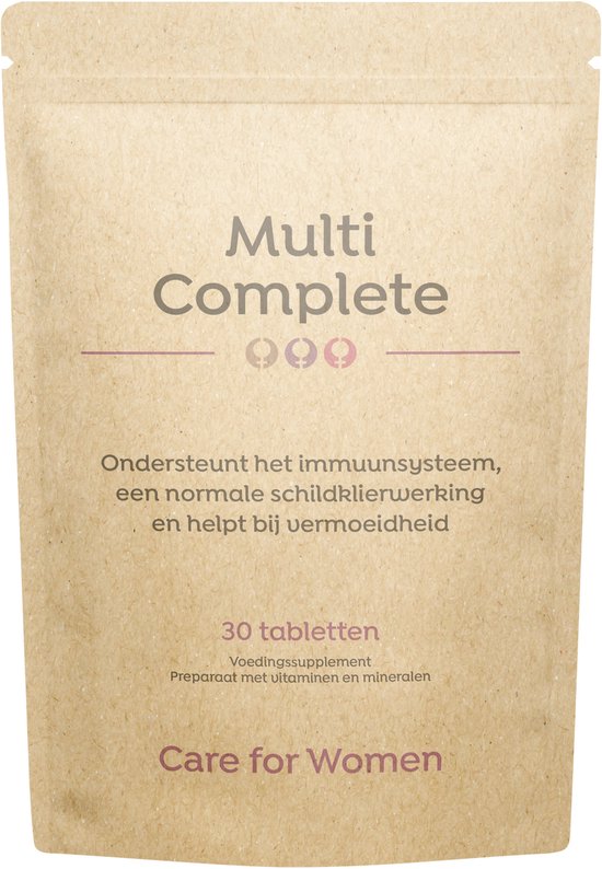 Care for Women Multi Complete: Bruine papieren zak met 30 tabletten.