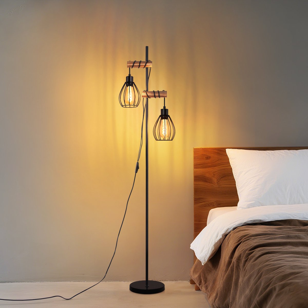NETTLIFE Vloerlamp - E27, 2-lichts retro zwart thumbnail 6