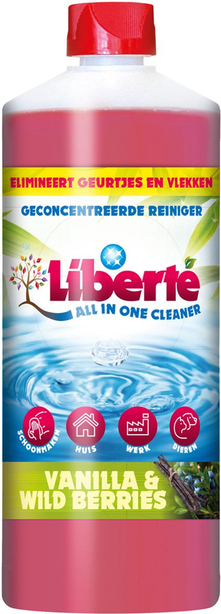 All in One Cleaner Vanilla Wild Berries 1 Liter - Desinfectie - Dieren - Huis - Auto - Kantoor - Schoonmaakmiddel