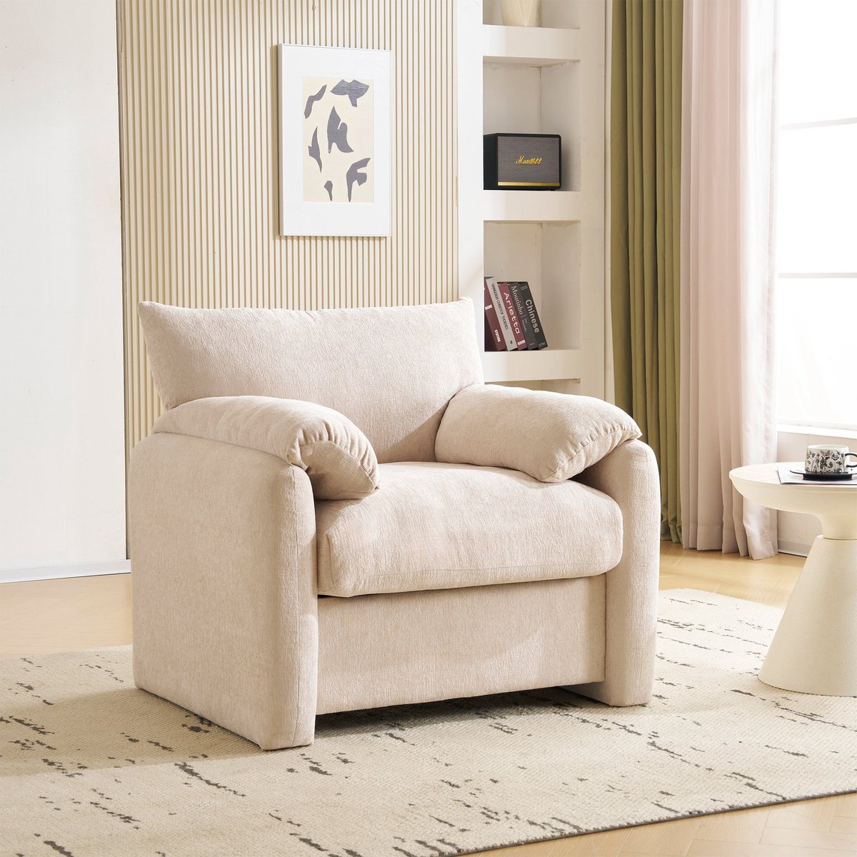 Chairus Occasional Accent Stoel met Lumbaal Kussen Armloze Buisstoel in Chenille Stof Gestoffeerde Lounge Stoel met Houten Poten (Oranje