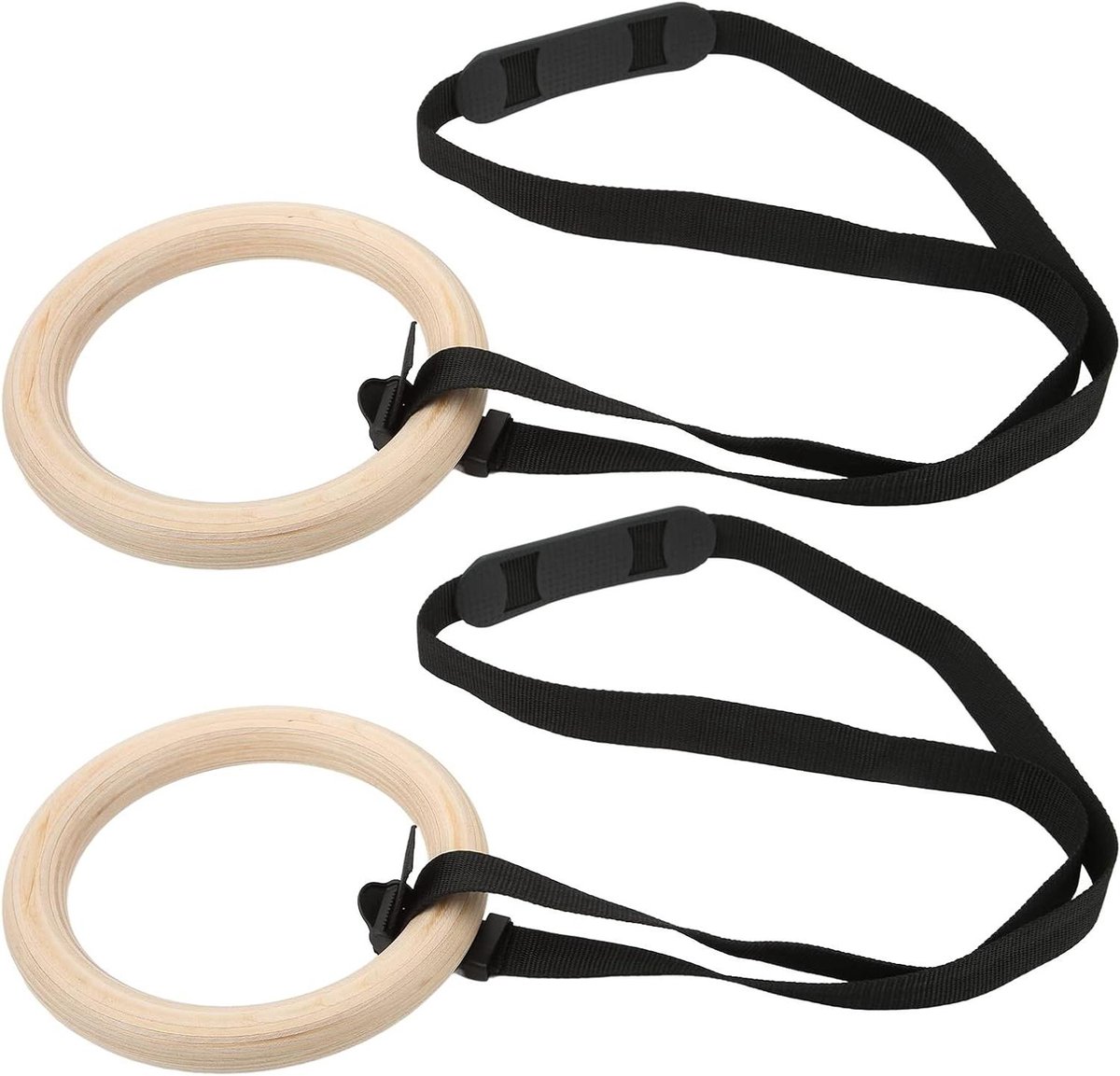 JGS Premium - Fitnessringen Hout - Verstelbare Gespriemen - Capaciteit 330 Lbs - Thuisgymtraining