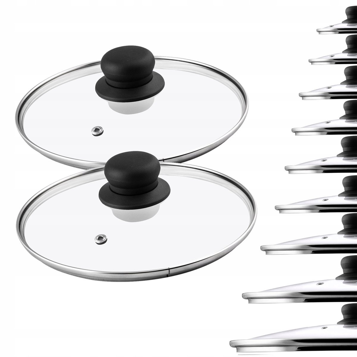 KADAX Glazen dekselset, pannendeksel van glas, diameter 14 - 30 cm, hittebestendig deksel voor pan, pannendeksel met handvat van kunststof, universeel deksel (2 x 24 cm)