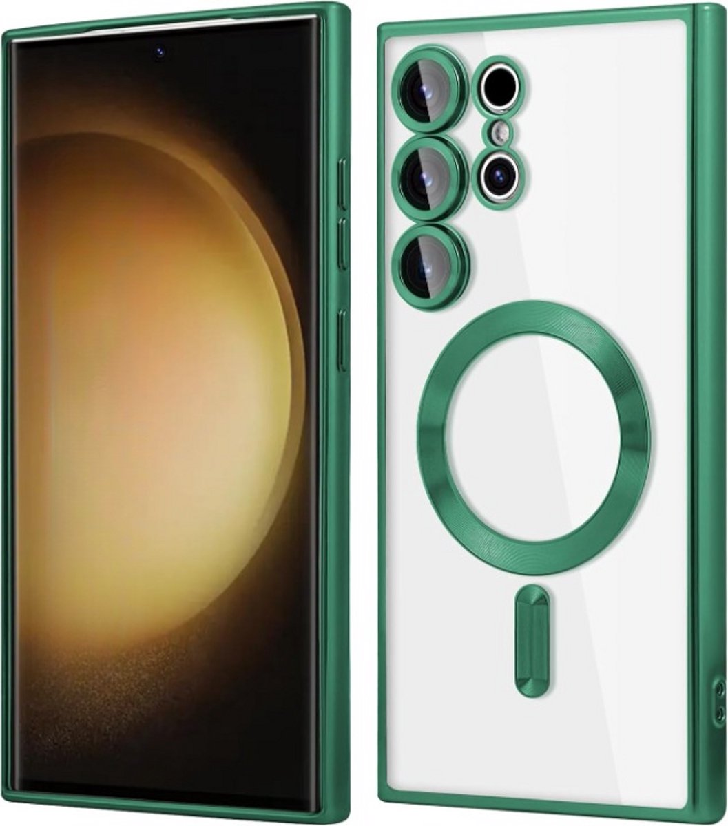 Telefoonhoesje Geschikt voor Samsung Galaxy S24 Ultra – Siliconen Hoes met Chroom – Compatibel met MagSafe – Geïntegreerde Camerabescherming – Groen – FuturiQ