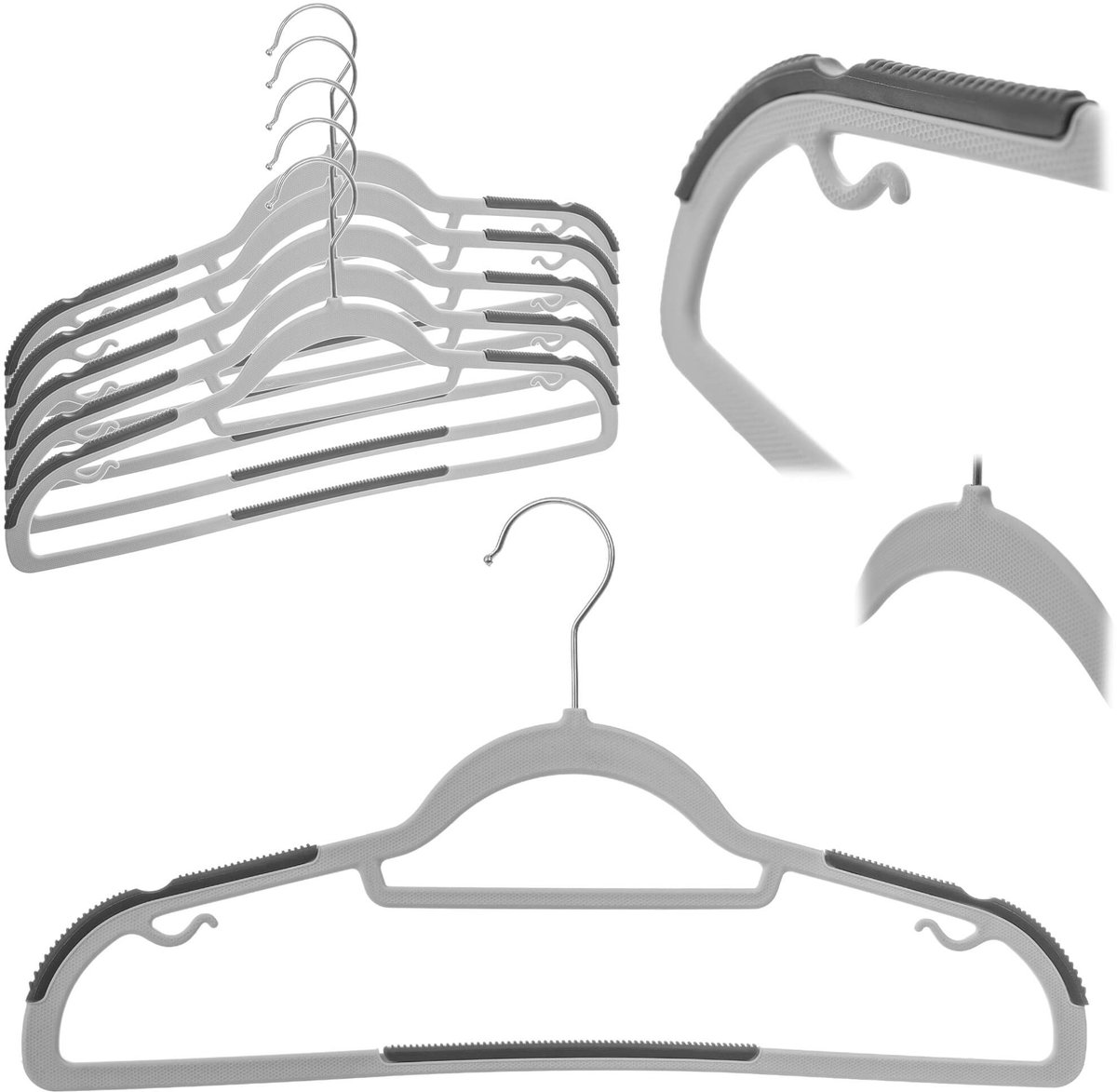 Cuves kledinghanger met antislip oppervlak, grijs, 5 stuks