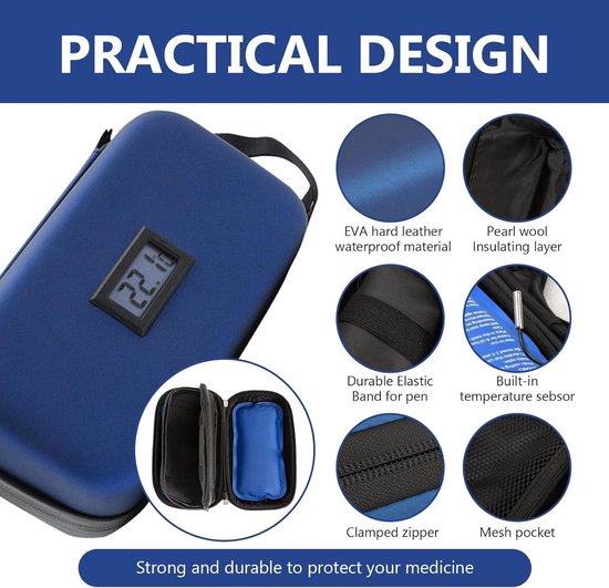 Isotherme Medicatie Pouch Insuline Geïsoleerd Pouch - Draagbare Medische Koeltas - Insuline Koeltas - met 2 Ice Packs - Insuline Etui - voor Ice Bag voor insulinepennen met temperatuurweergave