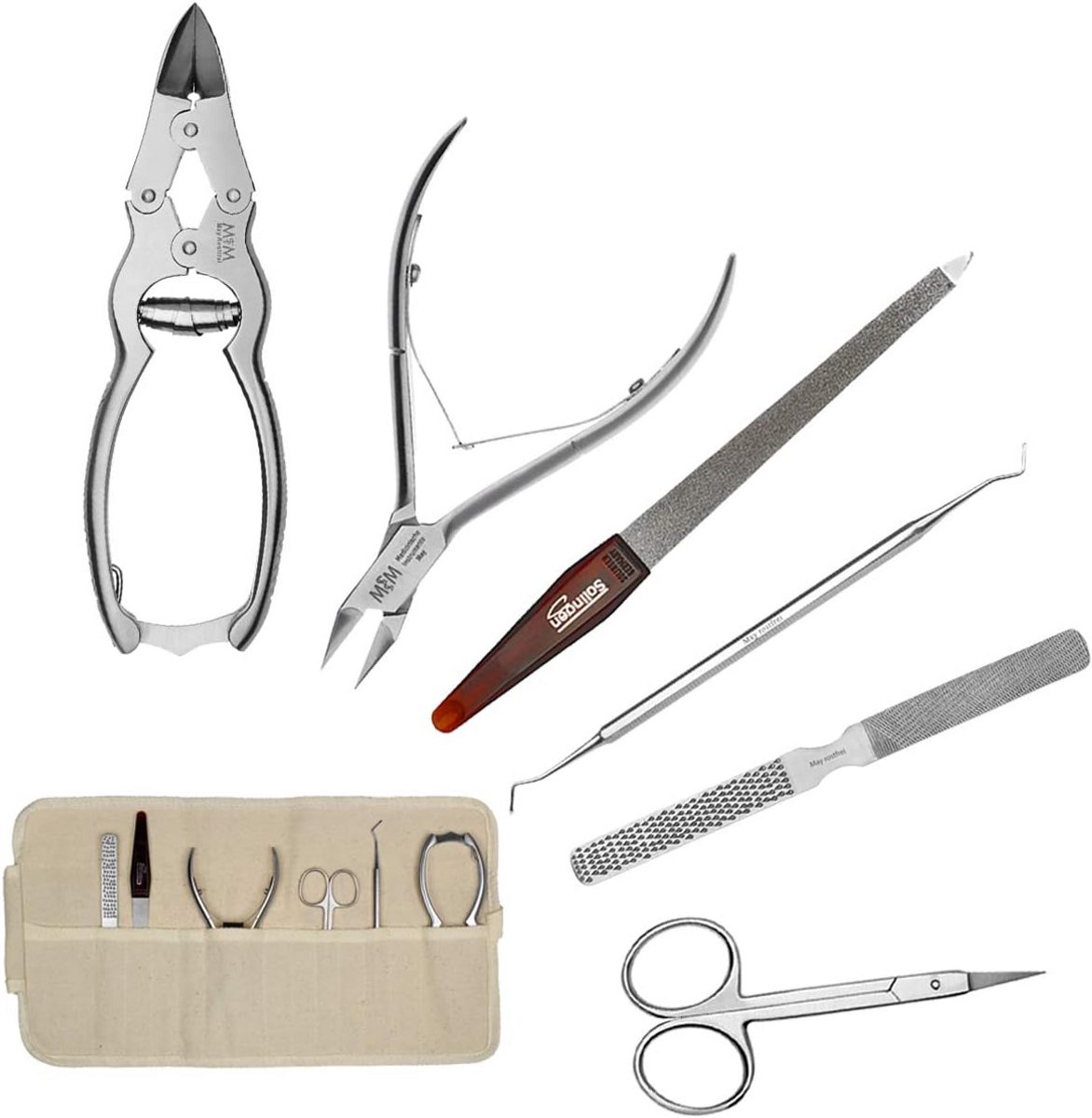 Profi Manicure Pedicure Set 6-delig Roestvrijstaal Nageltang Saffiervijl Etui
