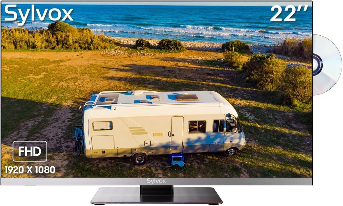 22 Inch HD TV (1080p) met Geïntegreerde DVD-Speler, DVB-T2/S2 Tuner en 12V Adapter - Ideaal voor Camper, Caravan en Vrachtwagen