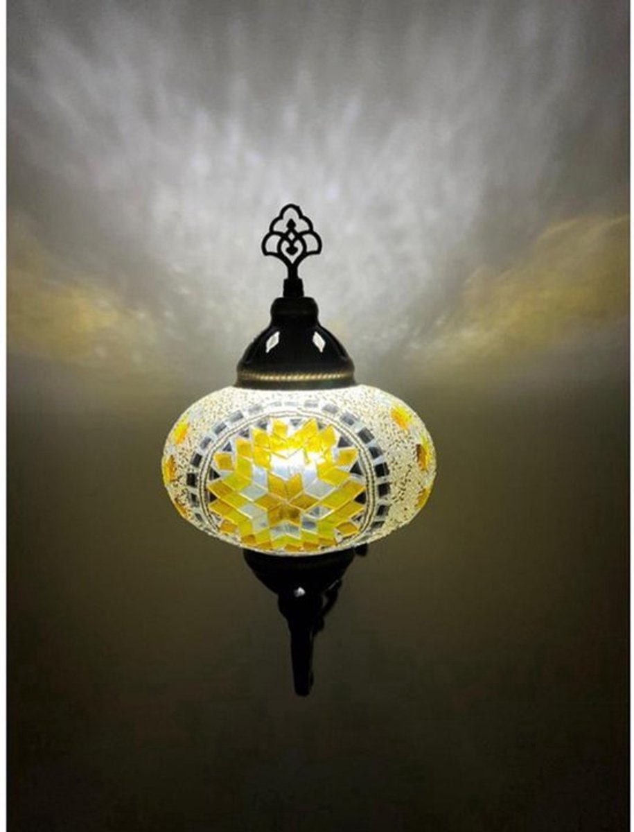 Turks mozaïek wandlamp - handgemaakt - sfeerverlichting - geel - 1 stuk