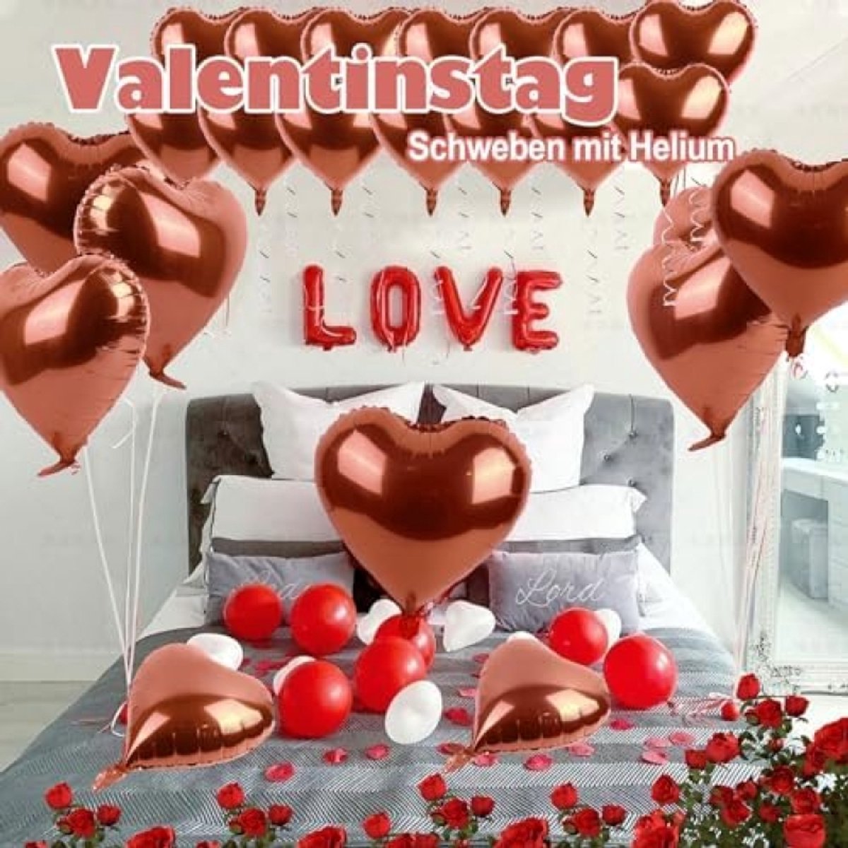 Set van 25 roze-gouden hartballonnen voor feestdecoratie