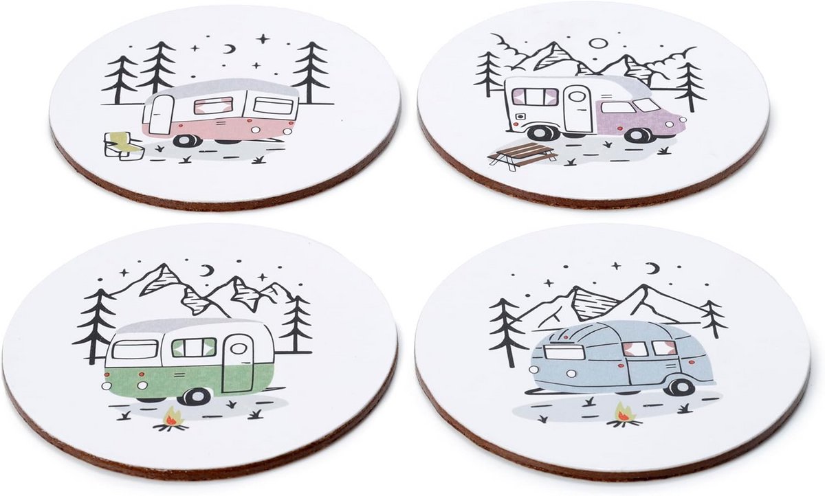 Set van 4 Kurken Onderzetters met Camping/Wildernis Thema - Hittebestendig