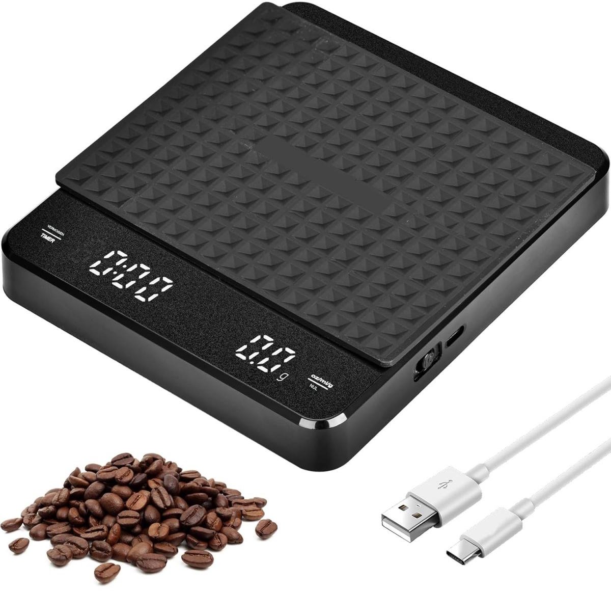 GELLDG Koffieweegschaal - Oplaadbaar - Espressoweegschaal - Met timer - Digitale koffieweegschaal - Multifunctioneel - Met led-display