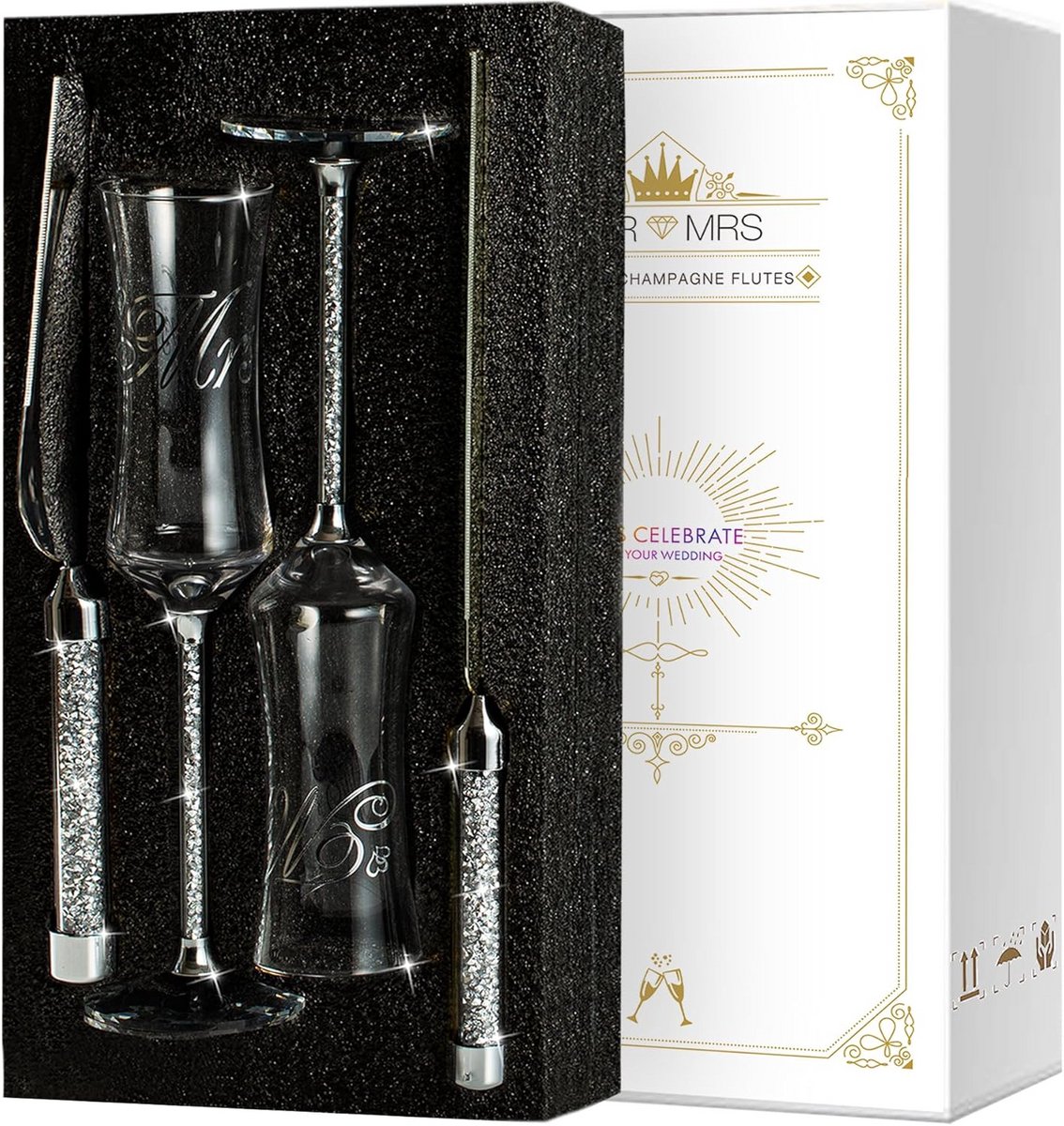 Champagneglazen en Taartschep Set voor Bruidspaar Cadeau