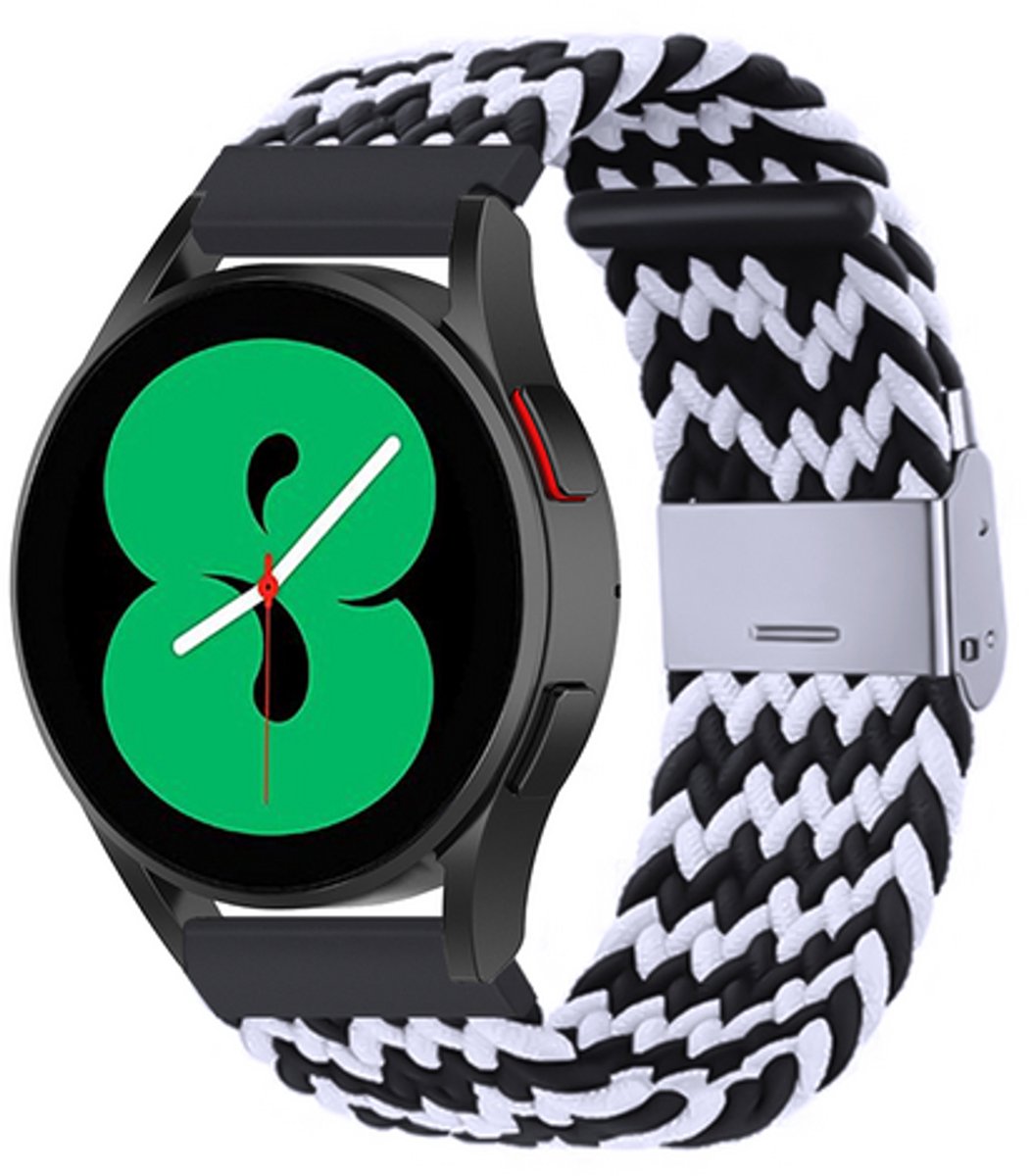 By Qubix - Braided nylon bandje - Zwart / wit - geschikt voor Huawei Watch 5 - 46mm
