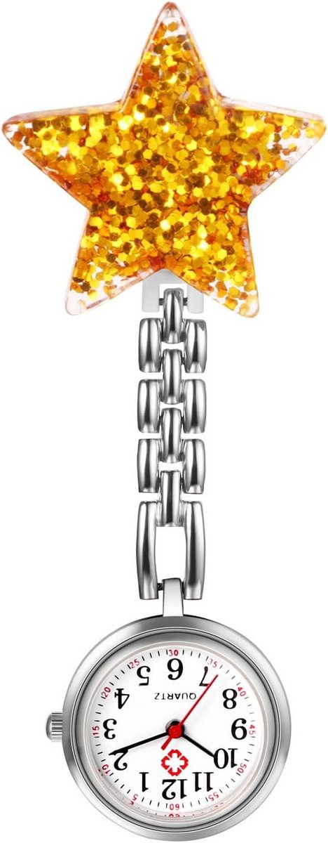 Zusterhorloge met clip - Medisch kwarts zakhorloge voor artsen en verpleegkundigen - Analoog uurwerk in geel