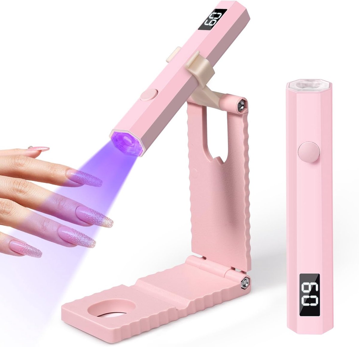 UV-nagellamp met opvouwbare standaard - 360° draaibaar - draagbaar - ontspant de handen - roze flitslamp voor gellak, thuisgebruik, doe-het-zelf salon, manicure voor dames