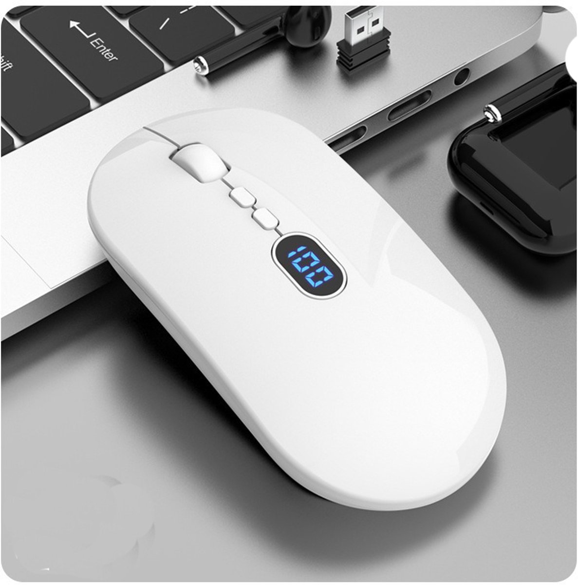 Draadloze computer muis, geschikt voor laptops met batterijvermogen, 2,4G draagbare ultradunne USB-muis, stille klik, geschikt voor Windows/Mac/PC, wit