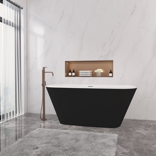 Aica baignoire autoportante 150x72x60 cm noire en acrylique avec isolation thermique - facile à installer - avec bonde et trop-plein