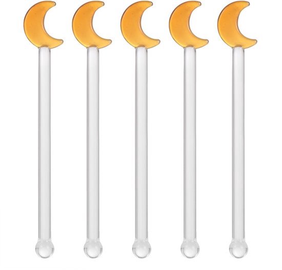 Foto: Karzo set van 5 herbruikbare roerstaafjes handgemaakte glazen roerstaafjes voor cocktails thee koffie sap dranken