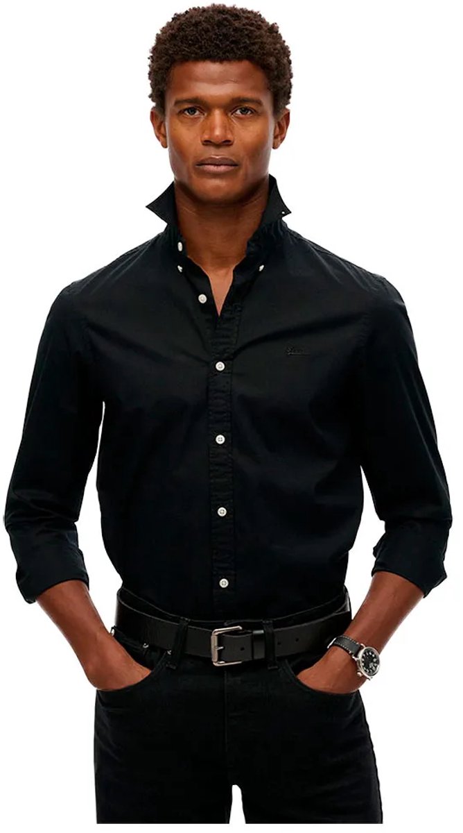 Superdry Essentials Tailored Lite overhemd Heren Lange mouwen shirts Zwart