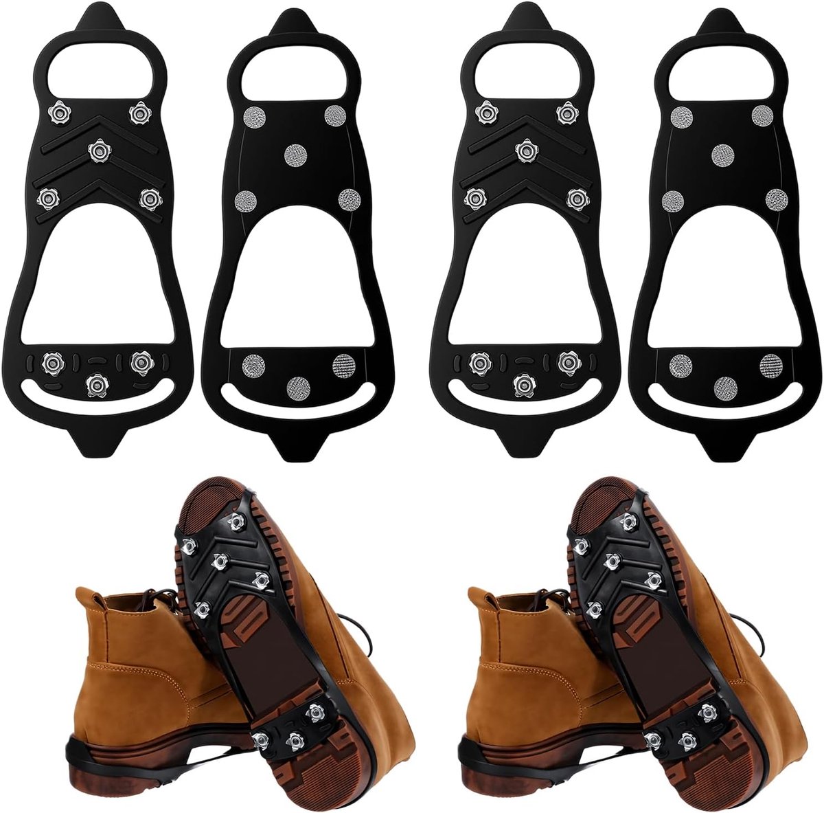 Antislip sneeuwlaarzen Set van twee Veilig lopen op ijzige en besneeuwde ondergronden Geschikt voor 40-48 Antislip spikes Geschikt voor winterwandelen hiken joggen flaneren en bergbeklimmen Zwart