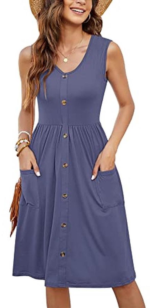 Zomerjurk Dames Mouwloos Casual Midi met Zak