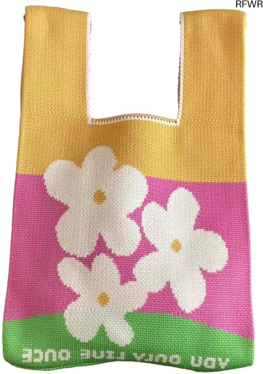Geknoopte geweven tas voor dames - Klein gehaakte handtas met schattige bloemen