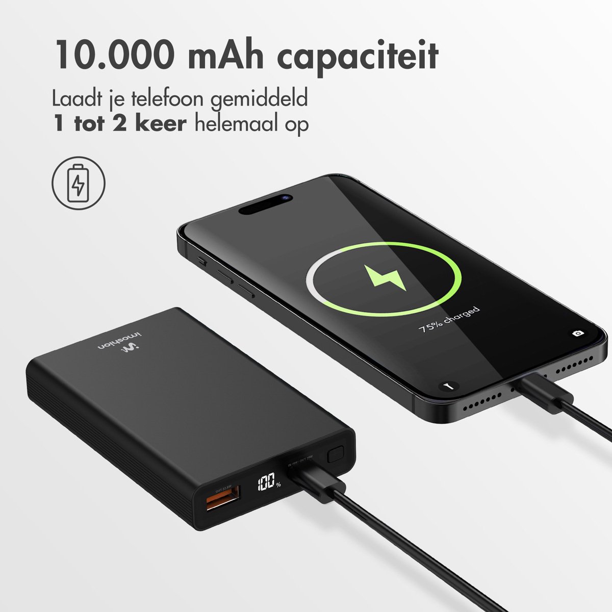 imoshion Mini Powerbank 10000 mAh Snellader Zwart - afbeelding 2