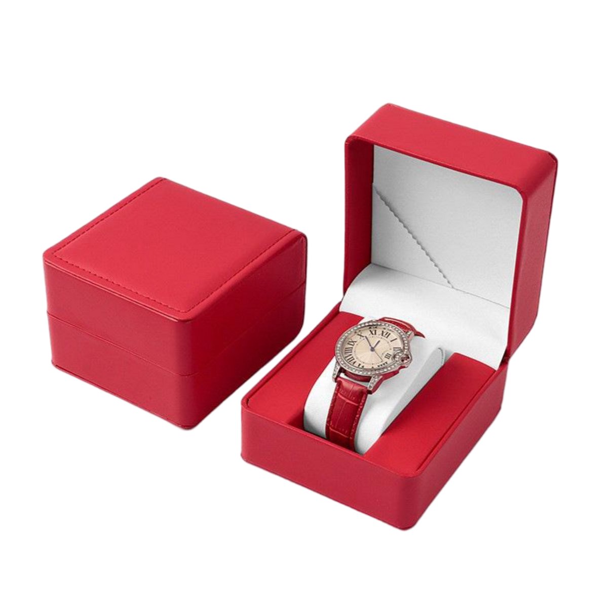 Reis horlogedoos - 10*11*7 cm - Horlogedoos met één vak - Gemaakt van PU-leer - Met kussenvormige houder - Horlogeverpakking - Horlogepresentatiedoos - Draagbare horlogeorganizer - Geschikt voor het opbergen van armbanden, horloges en sieraden