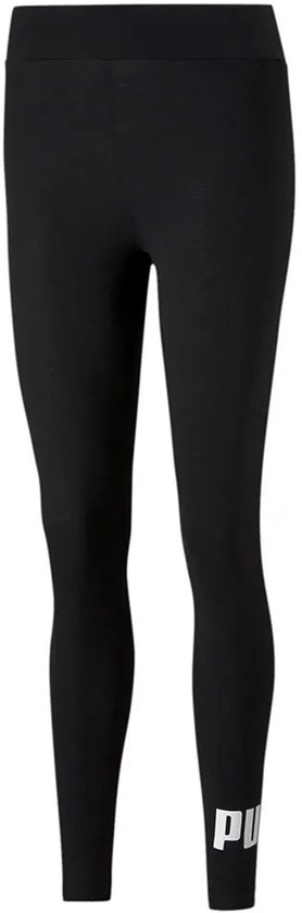 Zwarte, strakke dameslegging van PUMA, met een wit PUMA-logo op de linker enkel.