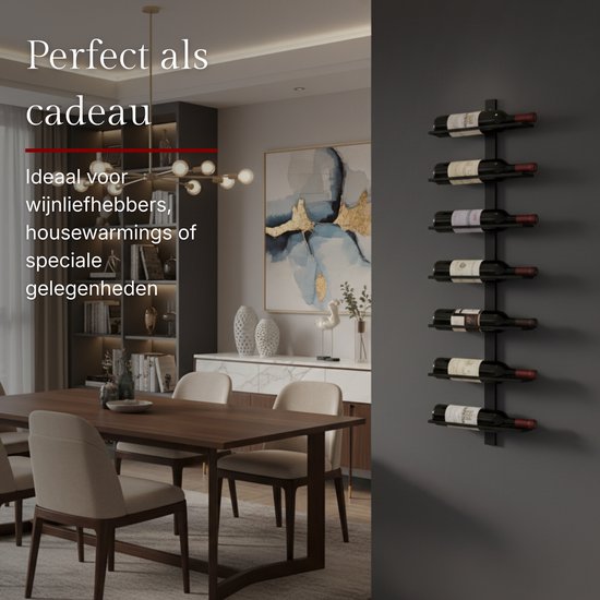 Mémoire® Réserve Wandwijnrek voor 9 Flessen – Luxe Wijnrek voor Aan de Muur – Stijlvolle Wijnopslag van Metaal – Verticale Wijnpresentatie – Ruimtebesparend Design – Perfect voor Woonkamer, Keuken en Wijnliefhebbers