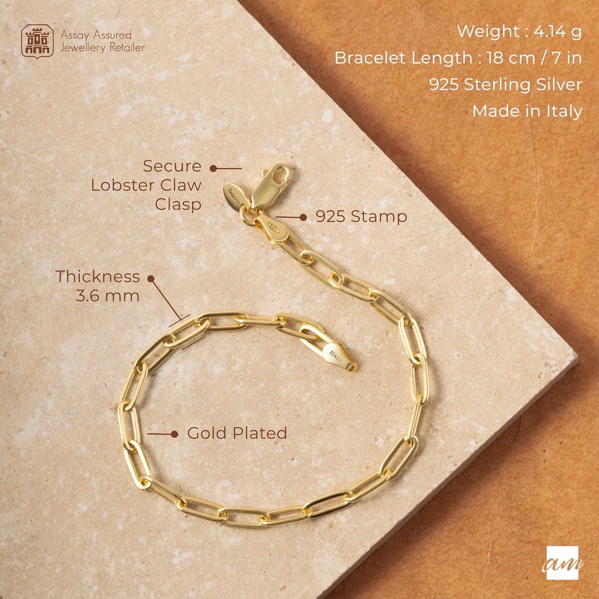 925 Sterling Silver Paper Clip Bracelet voor Dames en Heren | Elegante Schakelarmband | Verkrijgbaar in 18 en 19 cm