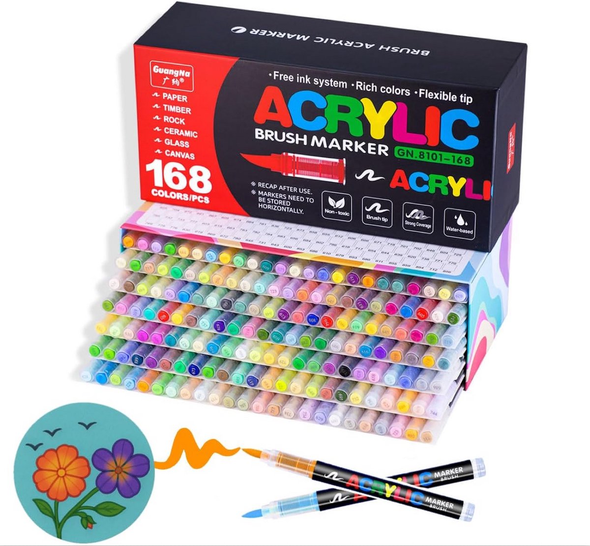 Acrylstiften 168 Kleuren - Flexibele Fijne Punt voor Creatieve Projecten