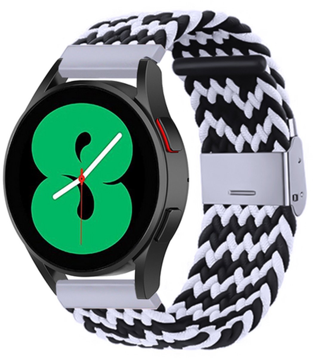 By Qubix - geschikt voor Huawei Watch 5 - 42mm - Braided nylon bandje - Zwart / wit