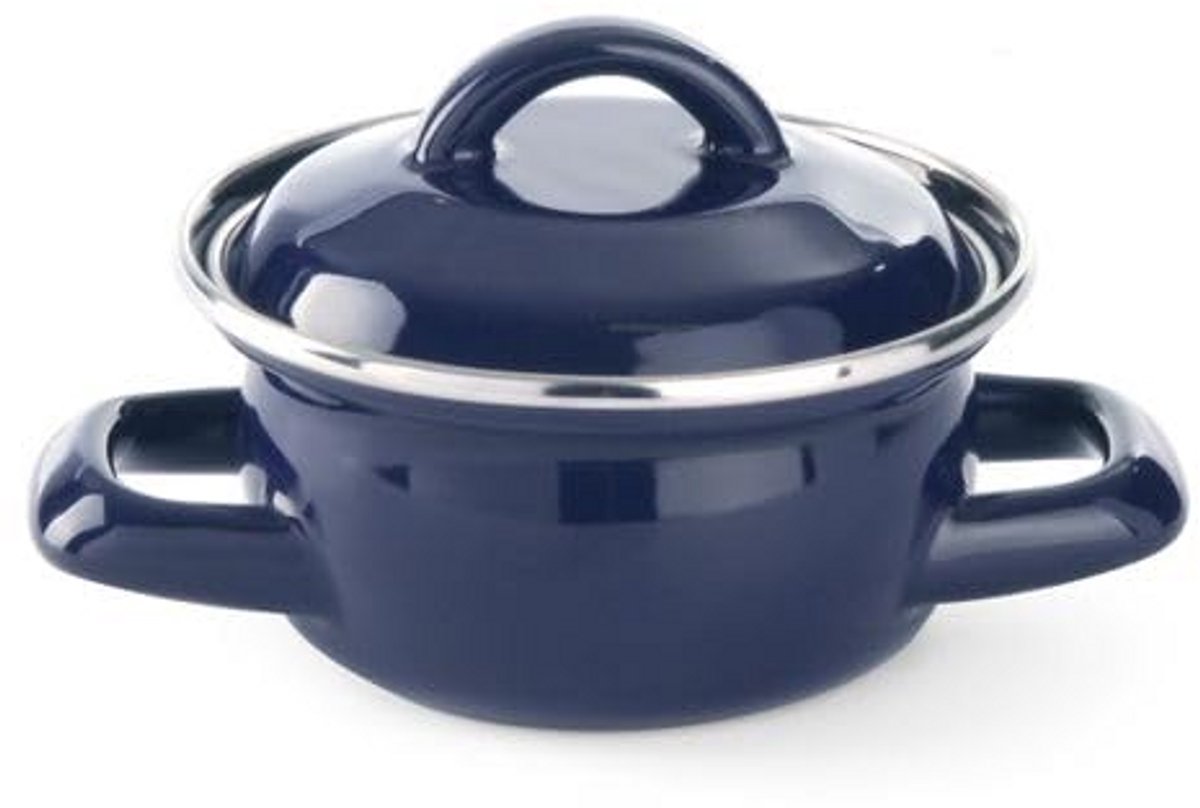 Mini Cocotte met deksel - Geëmailleerd Soeppannetje en Serveerschaal - 0,6L