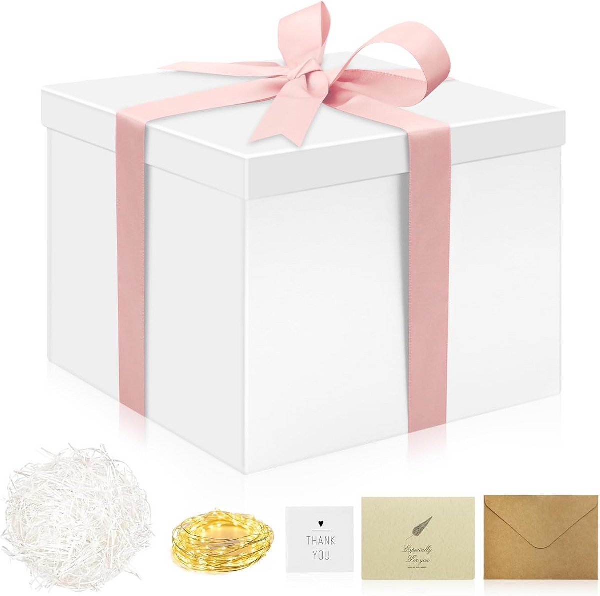 Grote Witte Geschenkdoos met Deksel - 23 x 23 x 18 cm voor Verjaardag, Babyshower, Valentijnsdag en Moederdag