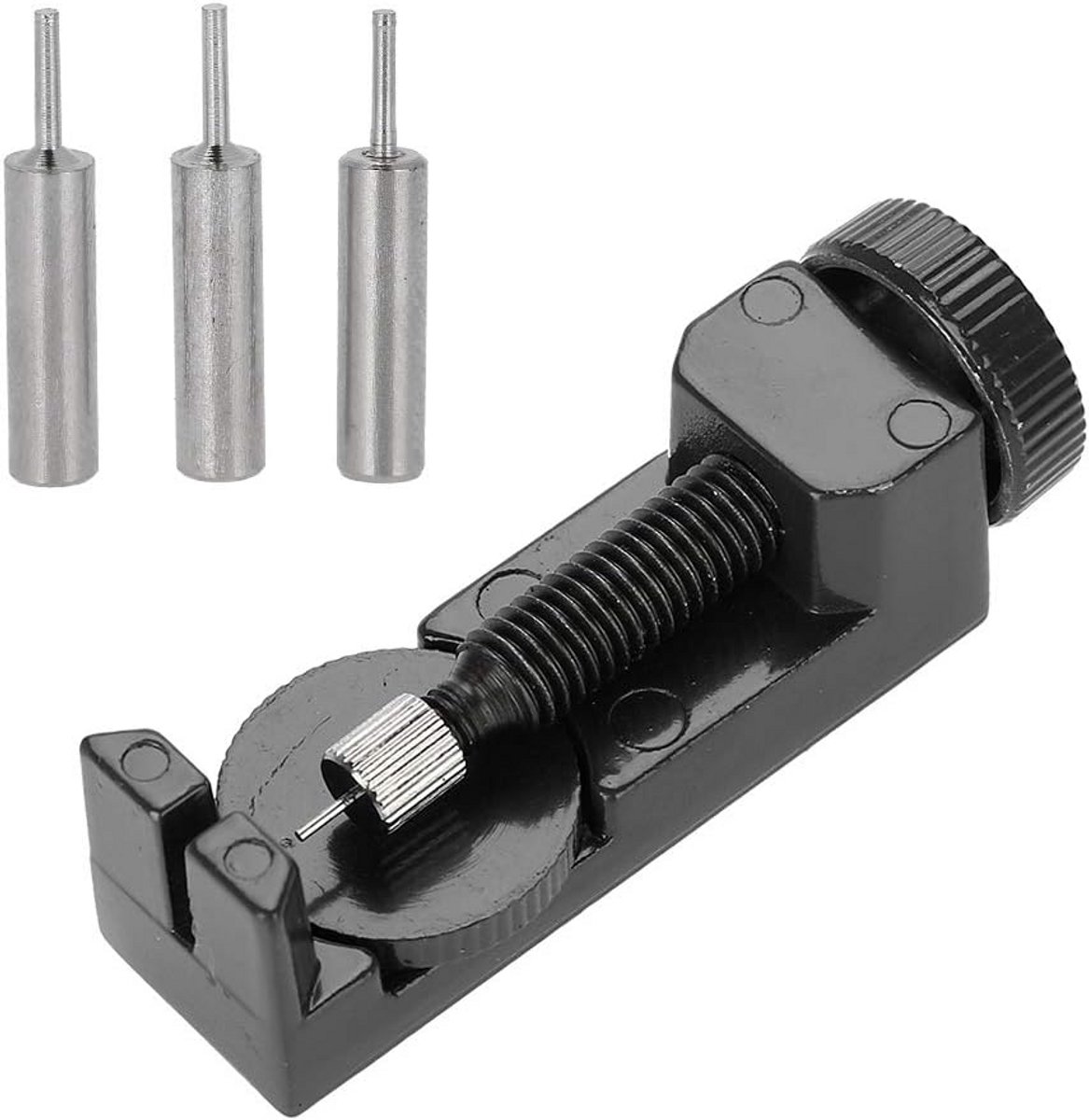Horlogemakersgereedschap voor horlogemakersarmband reparatie, band kettingboutverwijderaar reparatieset gereedschap met 3 extra pinnen voor horlogemakers, zwart