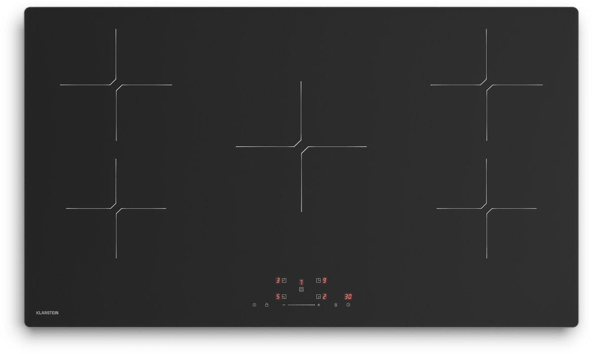 Klarstein Inductiekookplaat PowerGlide - 5-zone inbouw inductiekookplaat, 9800 W boost, touchslider, timer, kinderslot, krasvast mat glas, 90 cm, restwarmte-indicator, zwart - Kookveld - Induction Hob - Inductie Kookveld