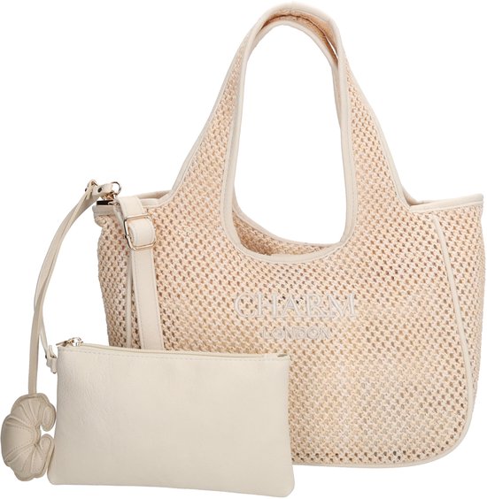 Charm London Shoreditch Shopper - Sac à bandoulière - Look en osier - Été - Femme - Sac fourre-tout - Sac pour femme - Crème