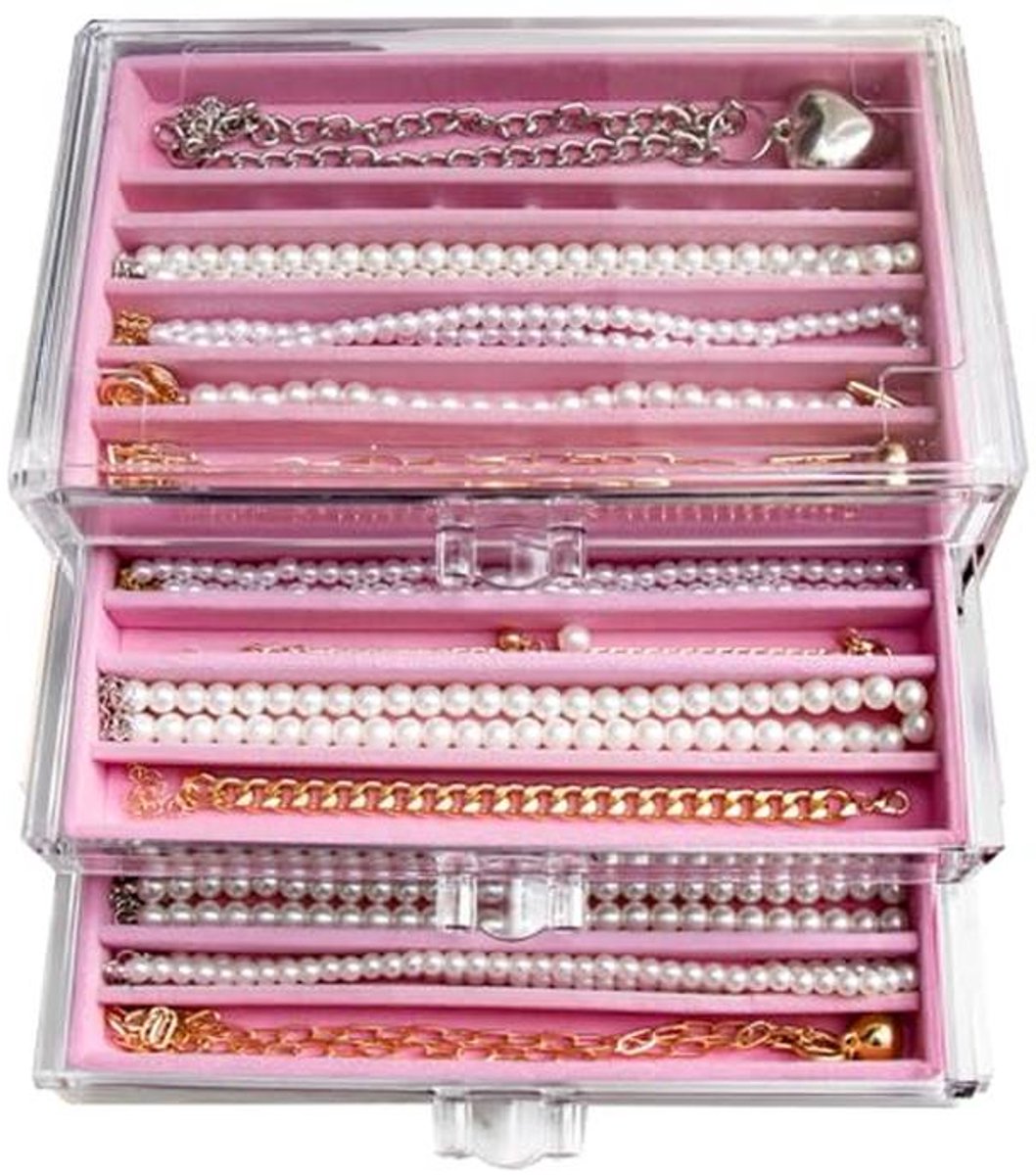 Kettinghouder organizer met deksel - Stofdichte en stapelbare sieradendoos in transparant acryl