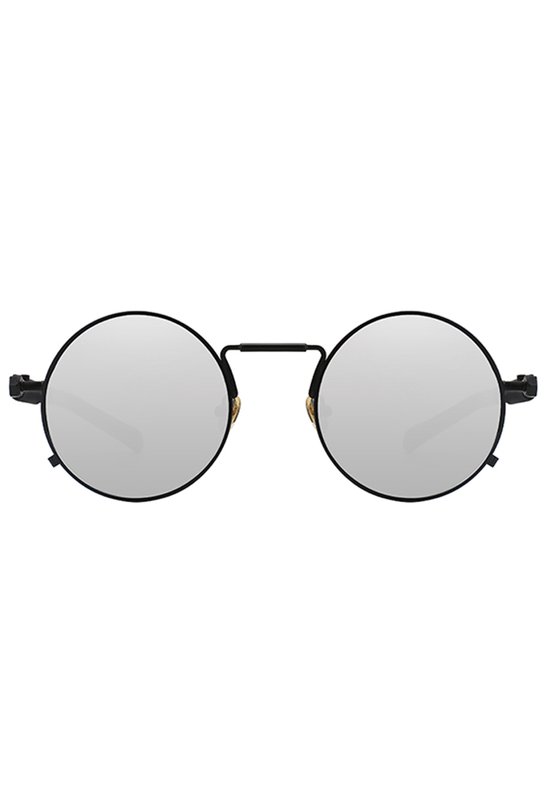 KIMU® Ronde Zonnebril Hipster - Zwart Montuur Rond - Zilveren Spiegelglazen - Vintage Retro Hippie Zilver Motor Brilletje Halloween — afbeelding 3