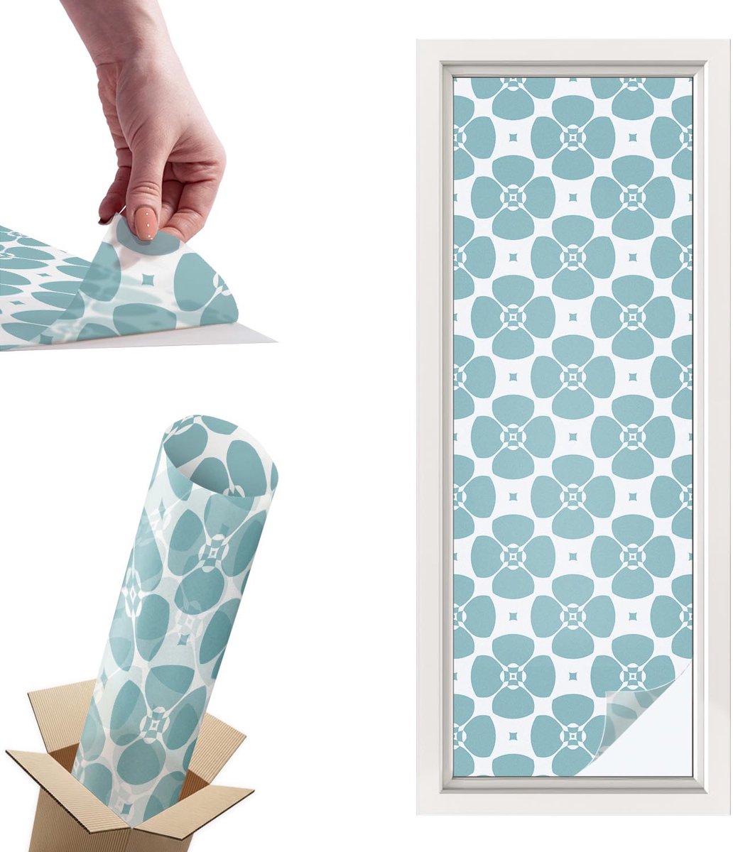 TULUP Raamfolie Anti inkijk - Bloemsymmetrie Privacy Folie Raam - 50x146 cm - Wit Anti inkijk Folie - Raamfolie Tegen inkijk Glas in Lood - Voor de slaapkamer, woonkamer en badkamer. - Raamfolie Zonwering Wit - Bloemsymmetrie