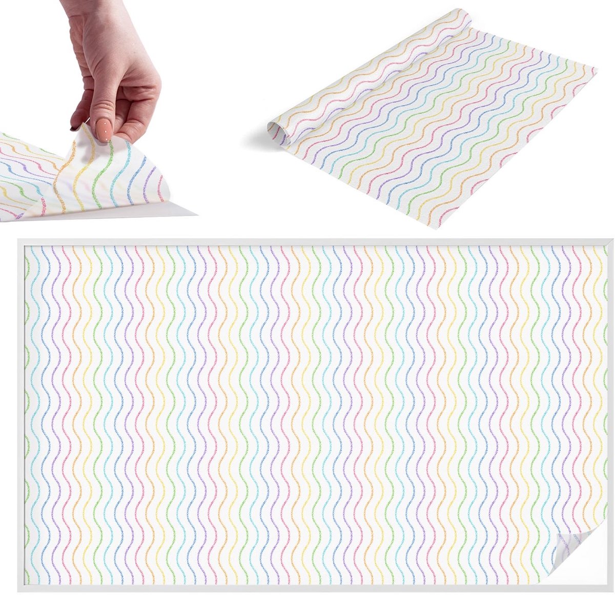 TULUP Raamfolie Anti inkijk - Regenbooglijnen Melkglas Folie - 200x116 cm - Wit Anti inkijk Raamfolie Glas in Lood - Zonwerende Raamfolie - Voor de hal, slaapkamer, kledingkast - Privacy Folie Raam Glas in Lood Wit - Regenbooglijnen