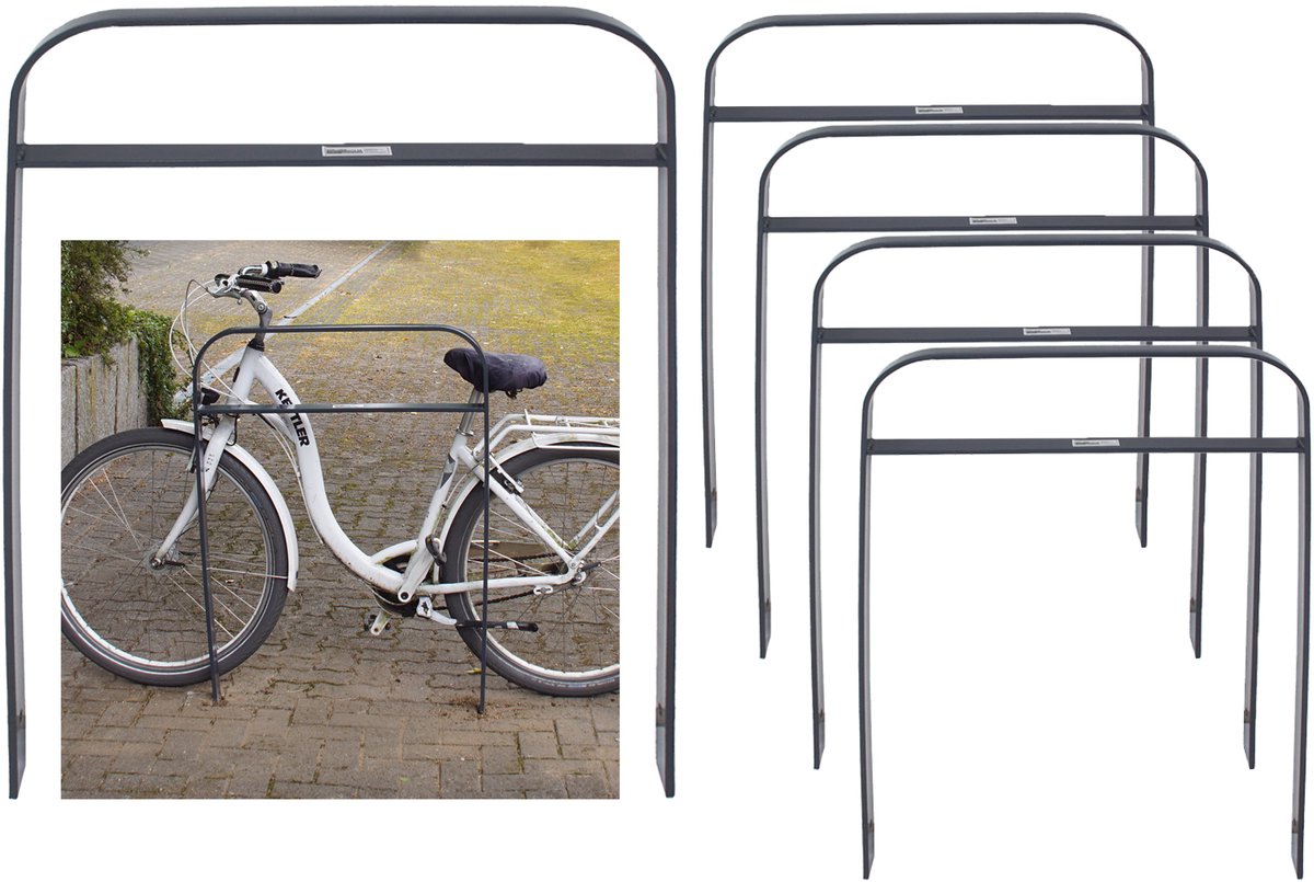 5 x Fietsenrek 115 x 76 cm plat staal 13 mm antraciet Beton in Fietsenrek Parker type H