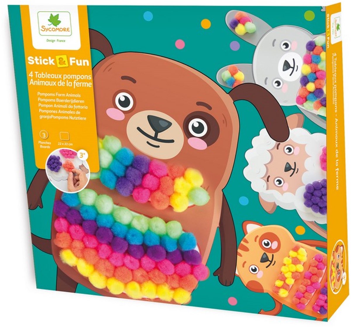 Sycomore speelgoed knutselset Stick'N Fun Pompons boerderijdieren 3 jaar+.