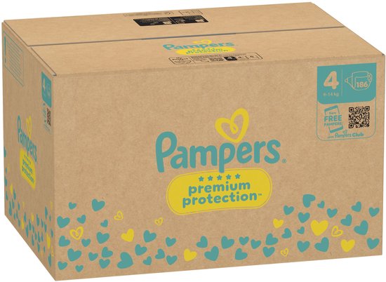 Pampers Premium Protection Maat 4 - 186 Luiers - 9kg-14kg - Voorraadbox