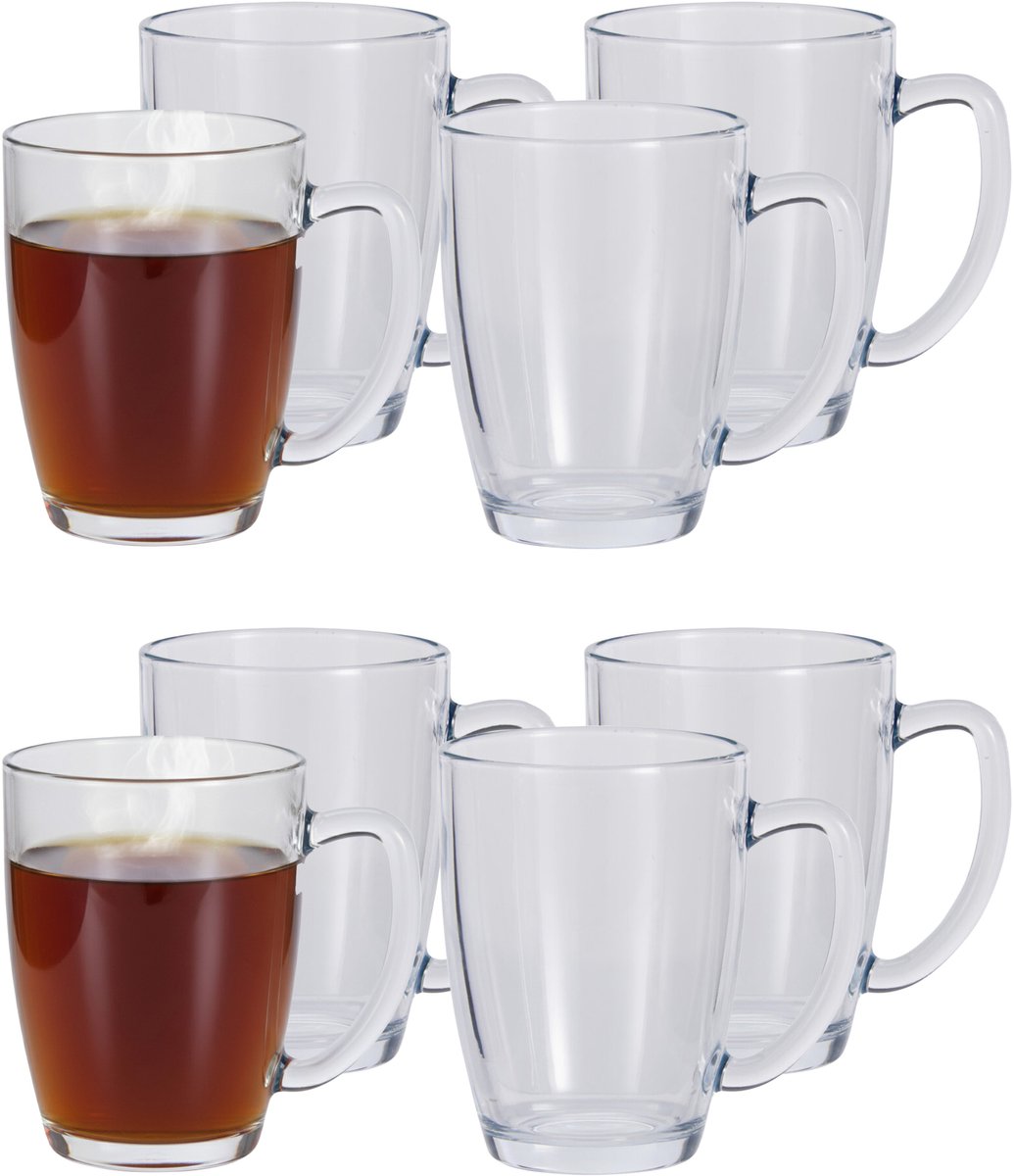 Excellent Houseware Theeglazen - 8x - 400 ml - H12 cm - gehard glas - koffieglas