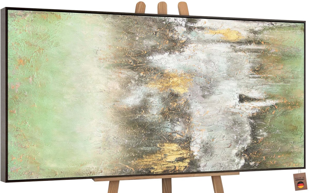 YS Schilderij Canvas schilderij groot handgeschilderd stille haven II haven maritiem Ð YS-Art Gallery Ð Luxe wanddecoratie voor woonkamer Ð Modern schilderij voor slaapkamer en hal Grey 140x70